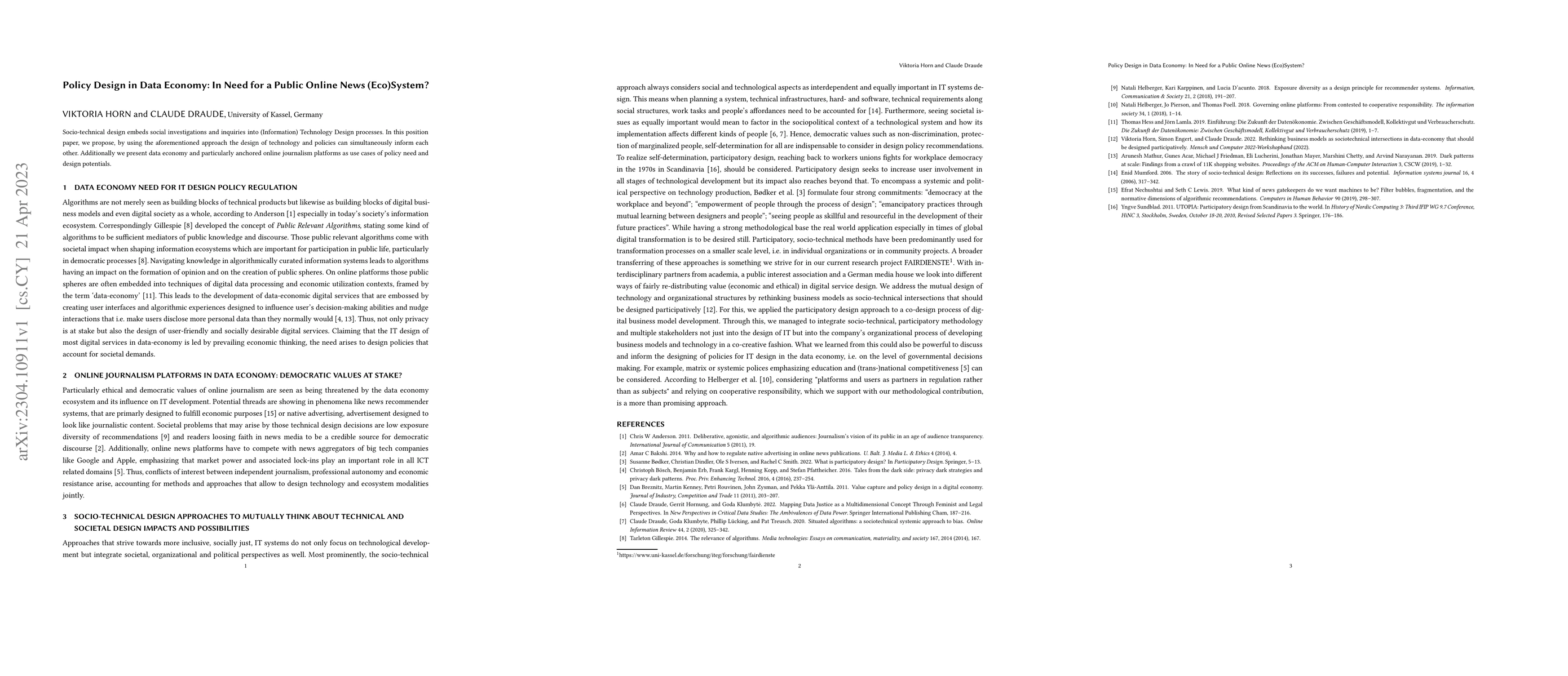 Thumbnail for Policy design in data economy: In need for a public online news
  (eco)system?