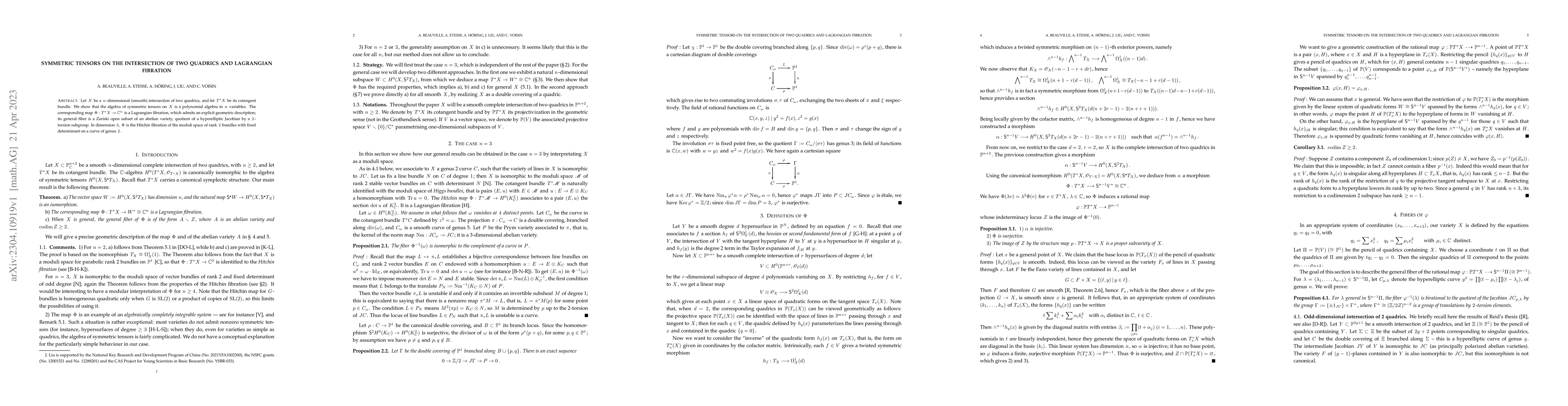 Thumbnail for Symmetric tensors on the intersection of two quadrics and Lagrangian
  fibration
