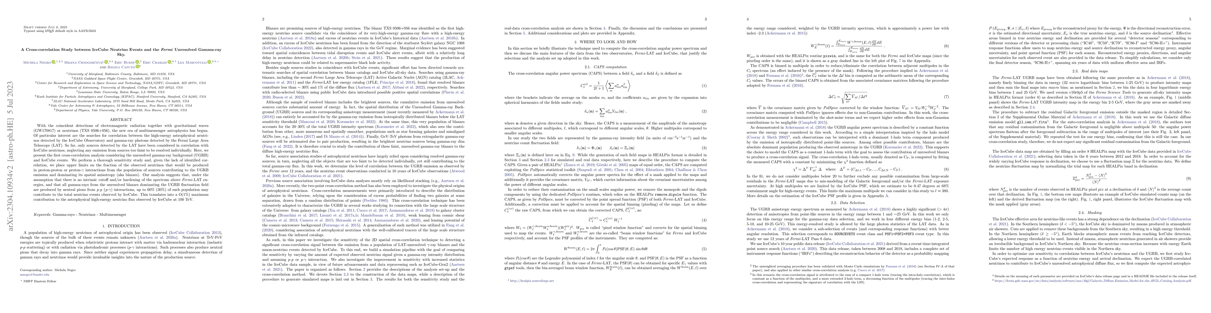 Thumbnail for A Cross-correlation Study between IceCube Neutrino Events and the Fermi
  Unresolved Gamma-ray Sky