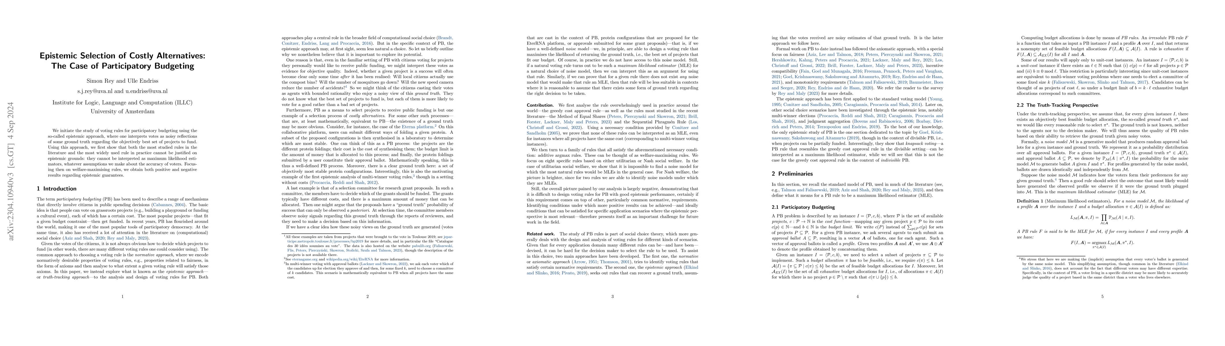 Thumbnail for Epistemic Selection of Costly Alternatives: The Case of Participatory
  Budgeting