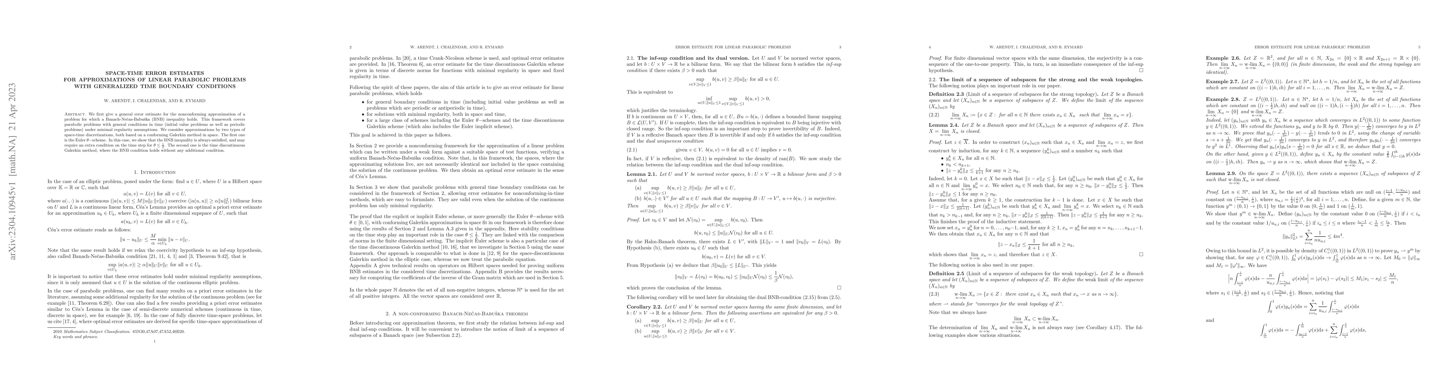 Thumbnail for Space-time error estimates for approximations of linear parabolic
  problems with generalized time boundary conditions