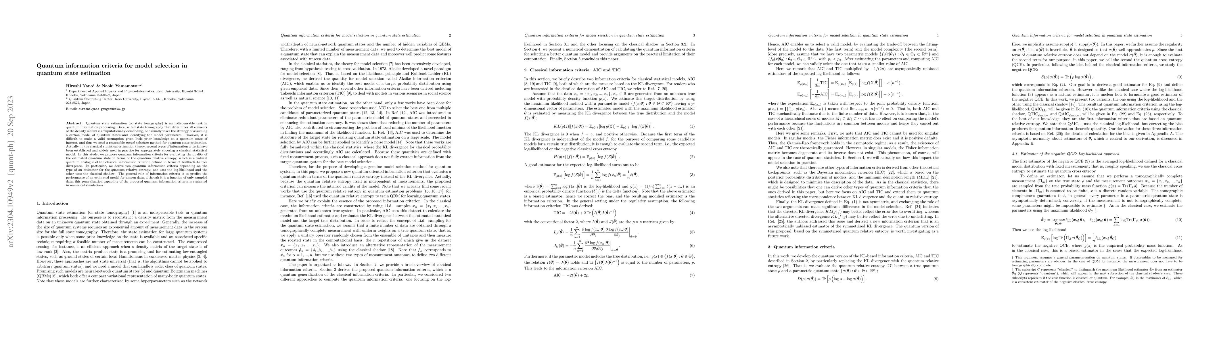 Thumbnail for Quantum information criteria for model selection in quantum state
  estimation