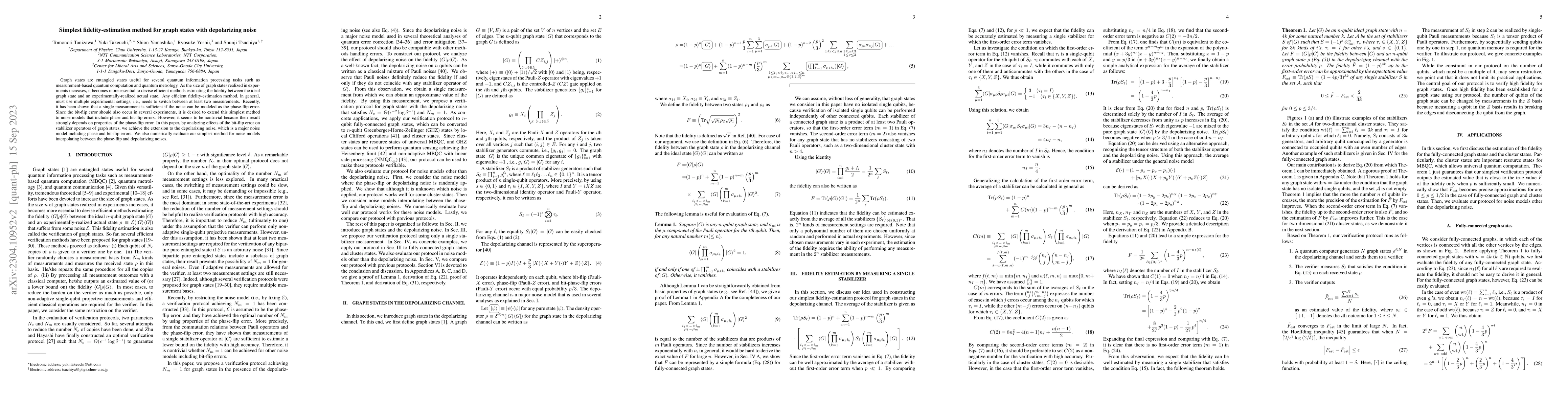 Thumbnail for Simplest fidelity-estimation method for graph states with depolarizing
  noise