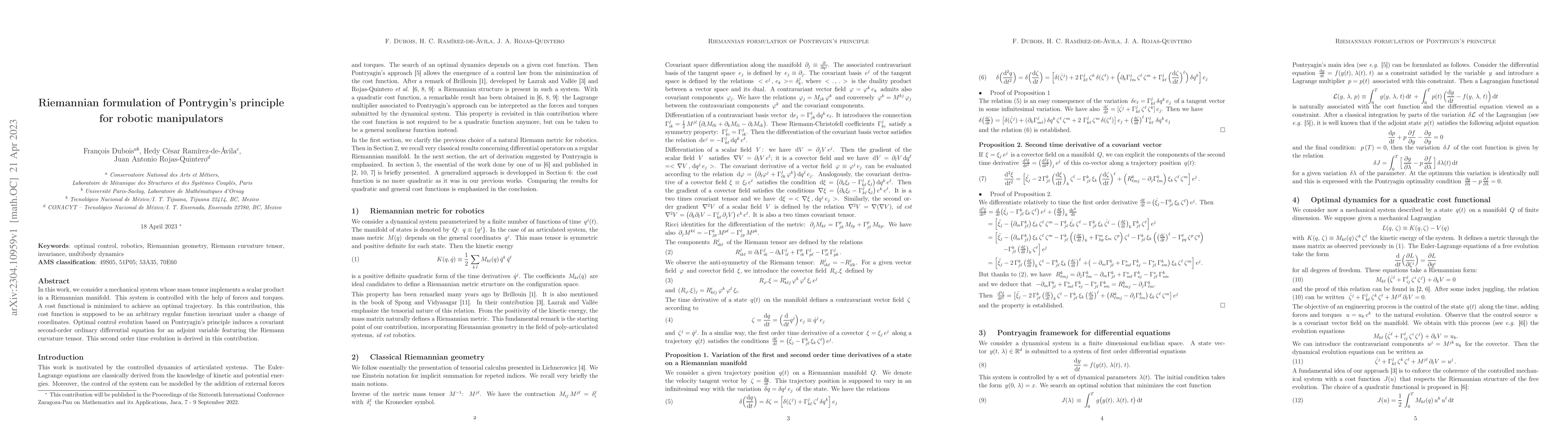 Thumbnail for Riemannian formulation of Pontrygin's principle for robotic manipulators