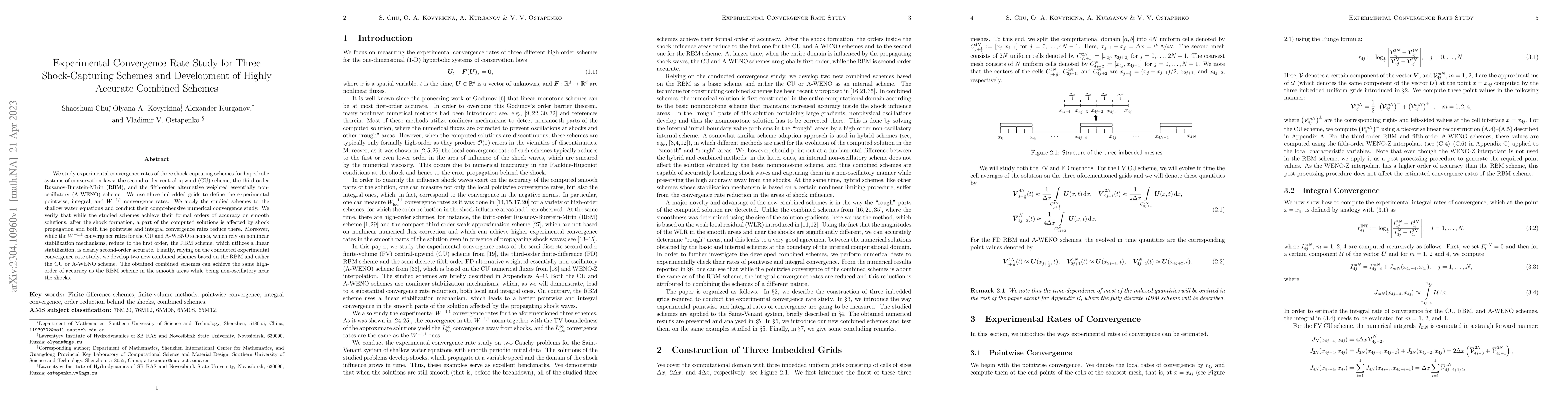 Thumbnail for Experimental Convergence Rate Study for Three Shock-Capturing Schemes
  and Development of Highly Accurate Combined Schemes