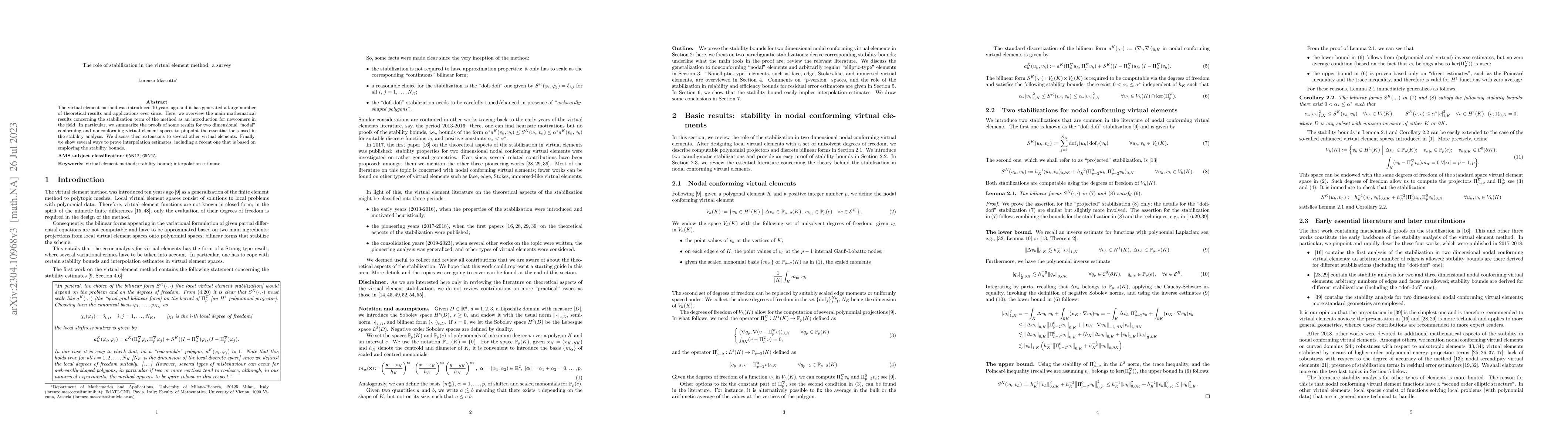 Thumbnail for The role of stabilization in the virtual element method: a survey