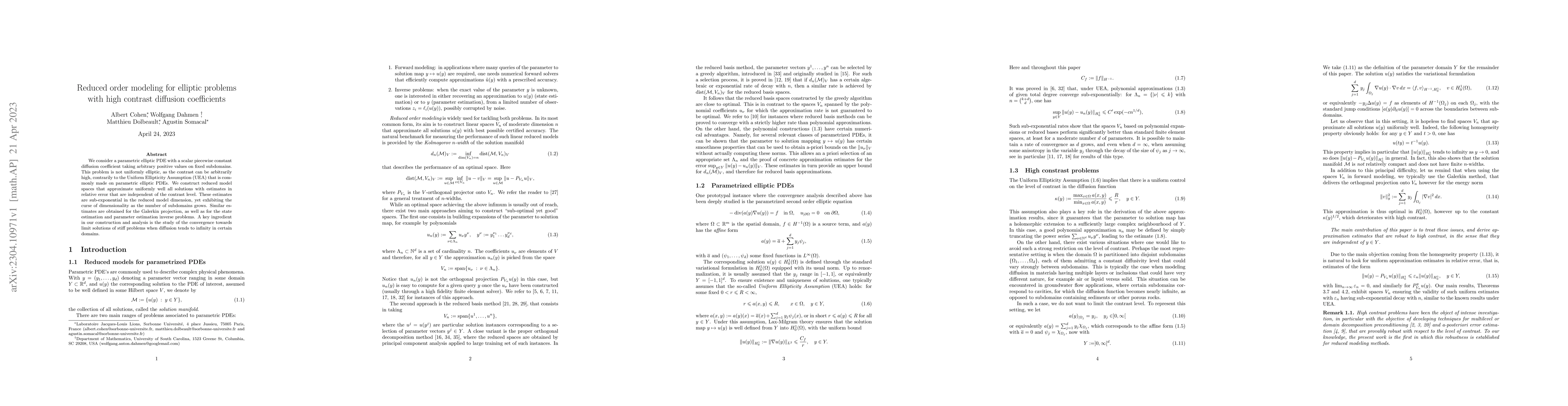 Thumbnail for Reduced order modeling for elliptic problems with high contrast
  diffusion coefficients