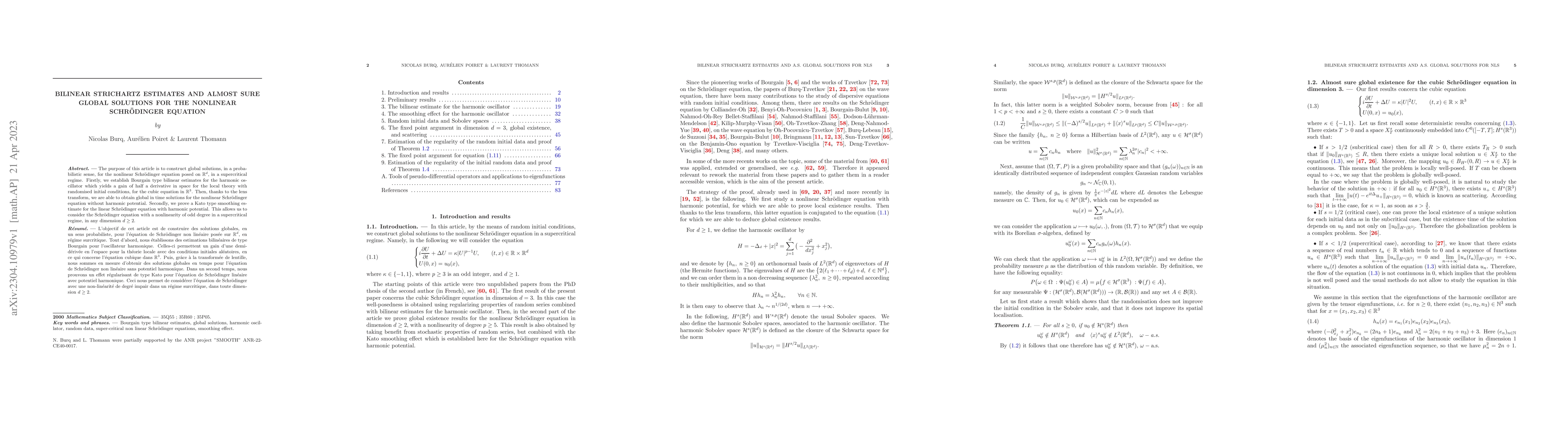 Thumbnail for Bilinear Strichartz estimates and almost sure global solutions for the
  nonlinear Schr{\"o}dinger equation