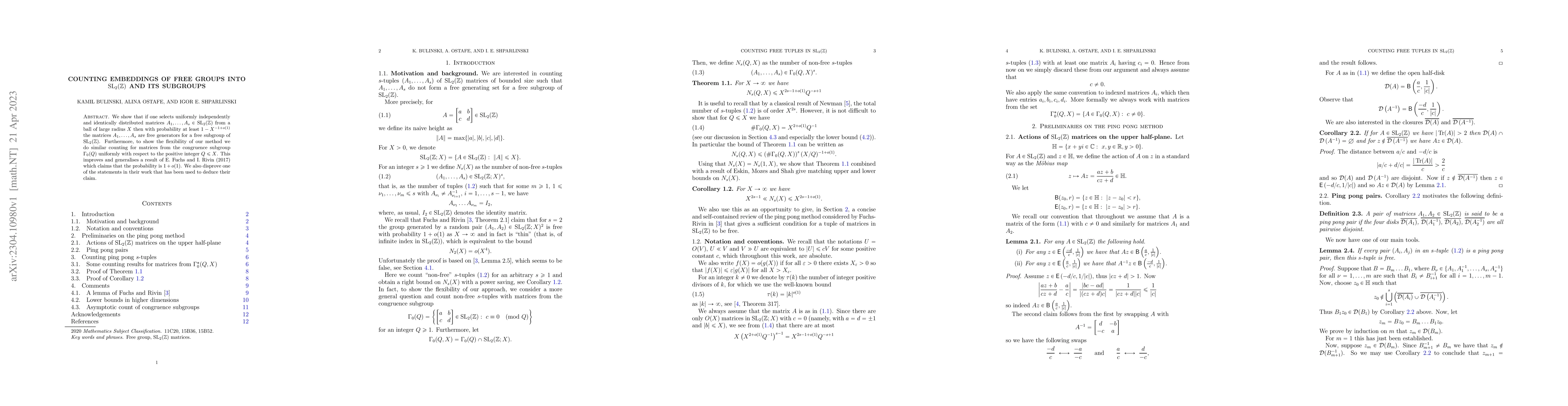 Thumbnail for Counting embeddings of free groups into $\mathrm{SL}_2(\mathbb{Z})$ and
  its subgroups