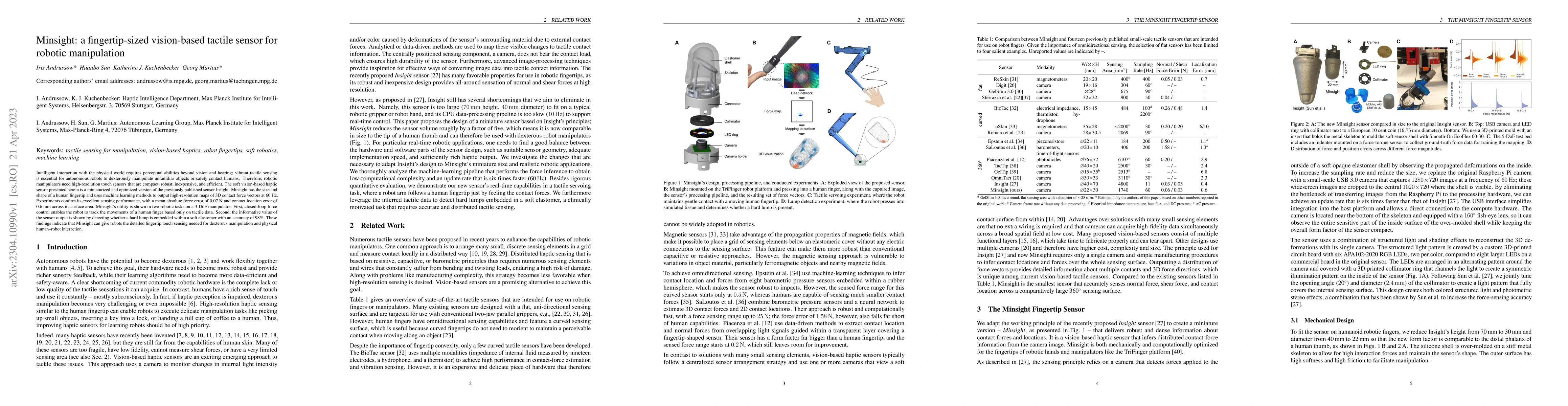 Thumbnail for Minsight: A Fingertip-Sized Vision-Based Tactile Sensor for Robotic
  Manipulation