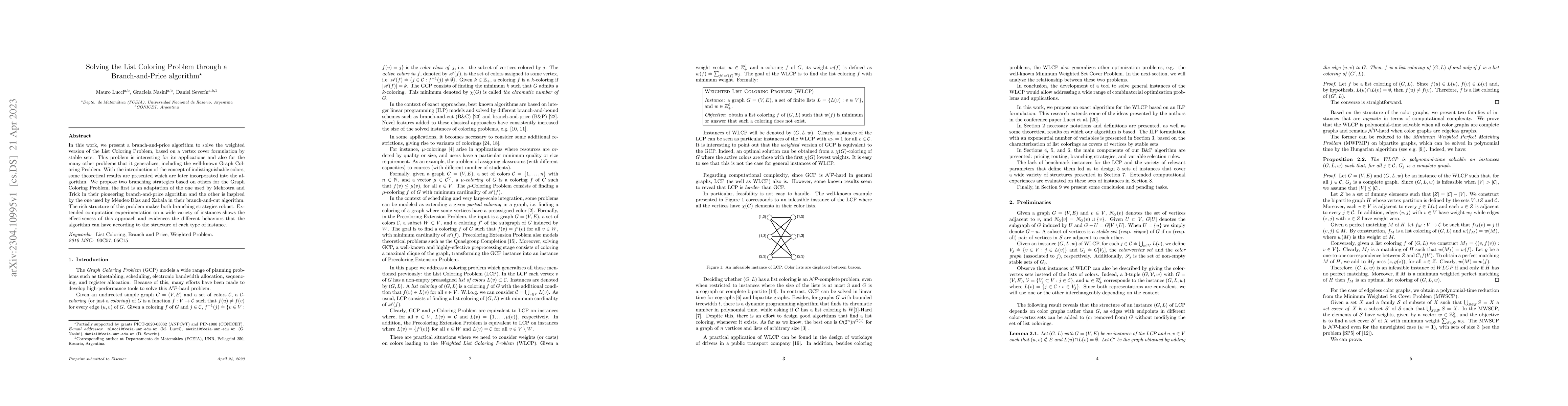 Thumbnail for Solving the List Coloring Problem through a Branch-and-Price algorithm