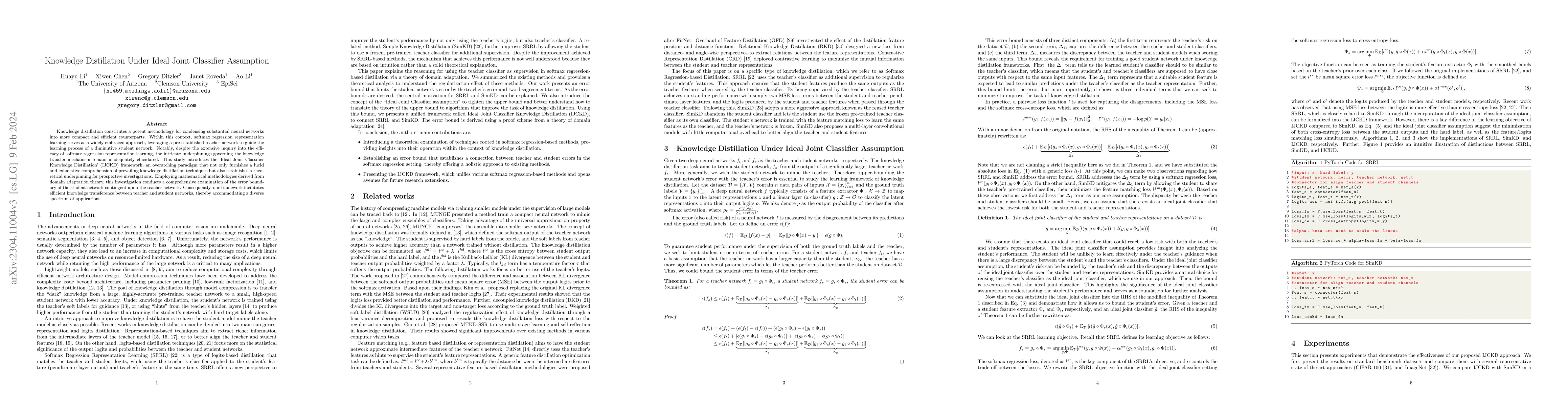 Thumbnail for Knowledge Distillation Under Ideal Joint Classifier Assumption