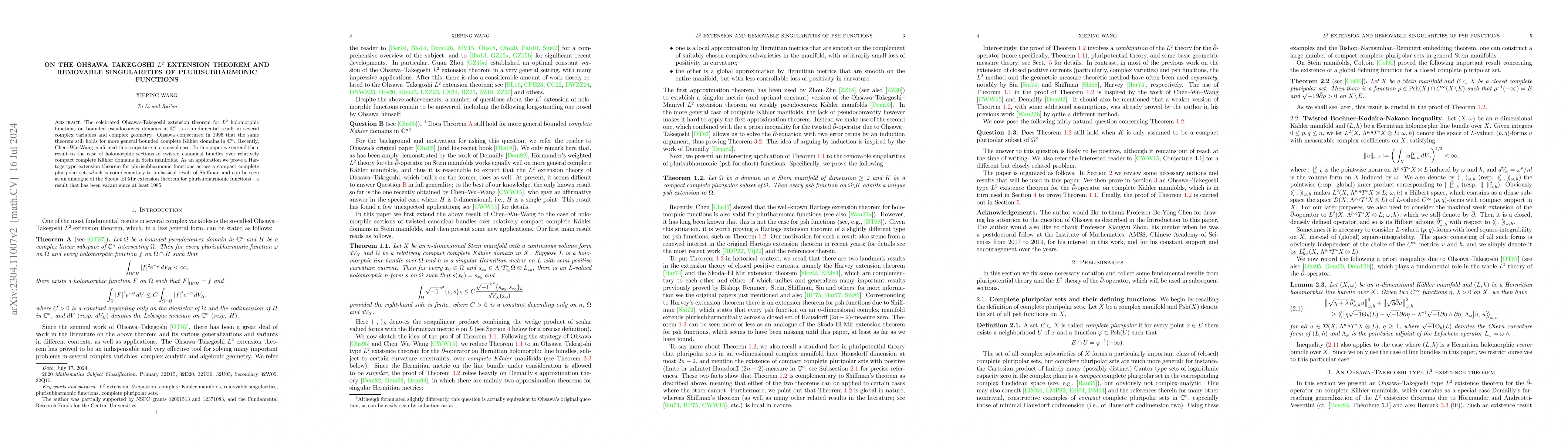 Thumbnail for On the Ohsawa-Takegoshi $L^2$ extension theorem and removable
  singularities of plurisubharmonic functions