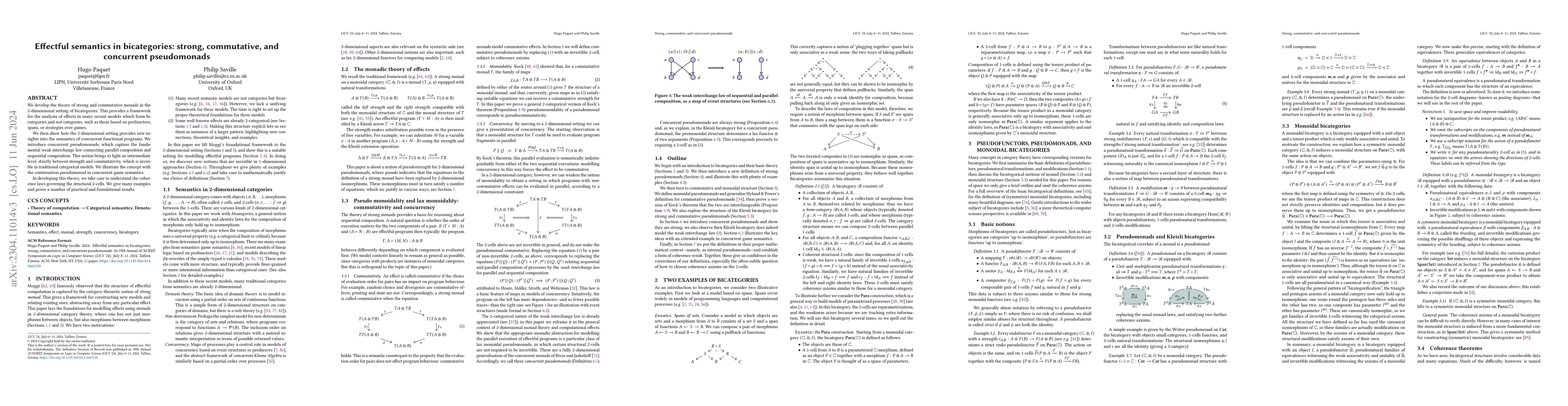 Thumbnail for Effectful Semantics in Bicategories: Strong, Commutative, and Concurrent
  Pseudomonads
