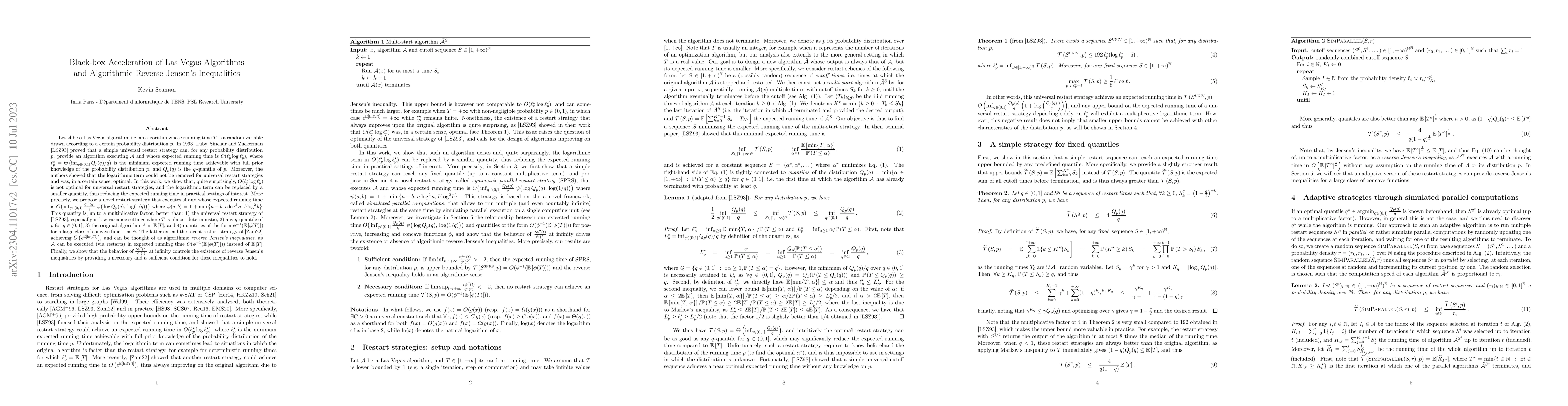 Thumbnail for Black-box Acceleration of Las Vegas Algorithms and Algorithmic Reverse
  Jensen's Inequalities