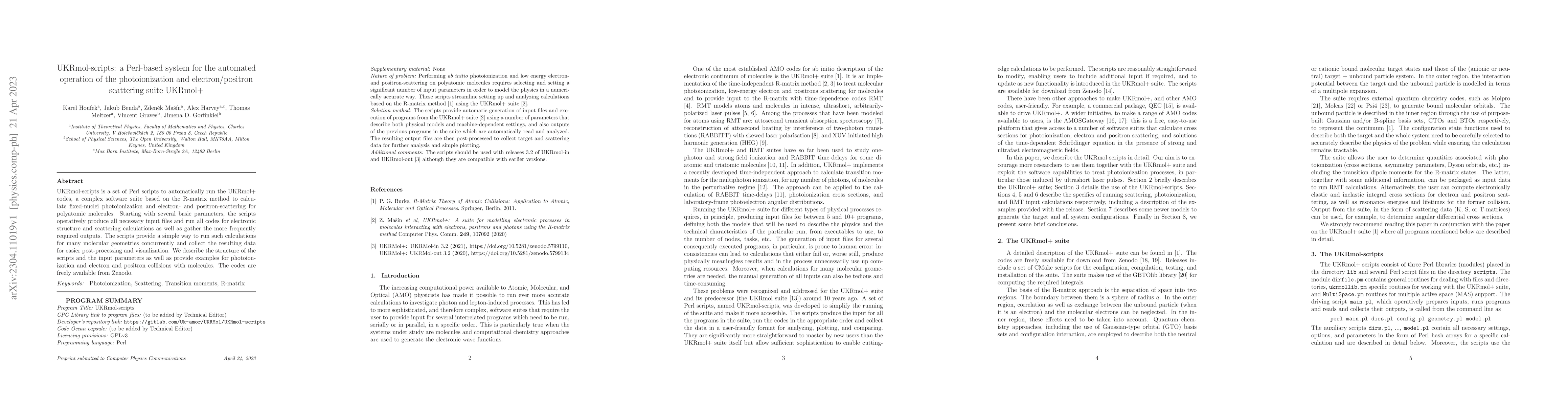 Thumbnail for UKRmol-scripts: a Perl-based system for the automated operation of the
  photoionization and electron/positron scattering suite UKRmol+