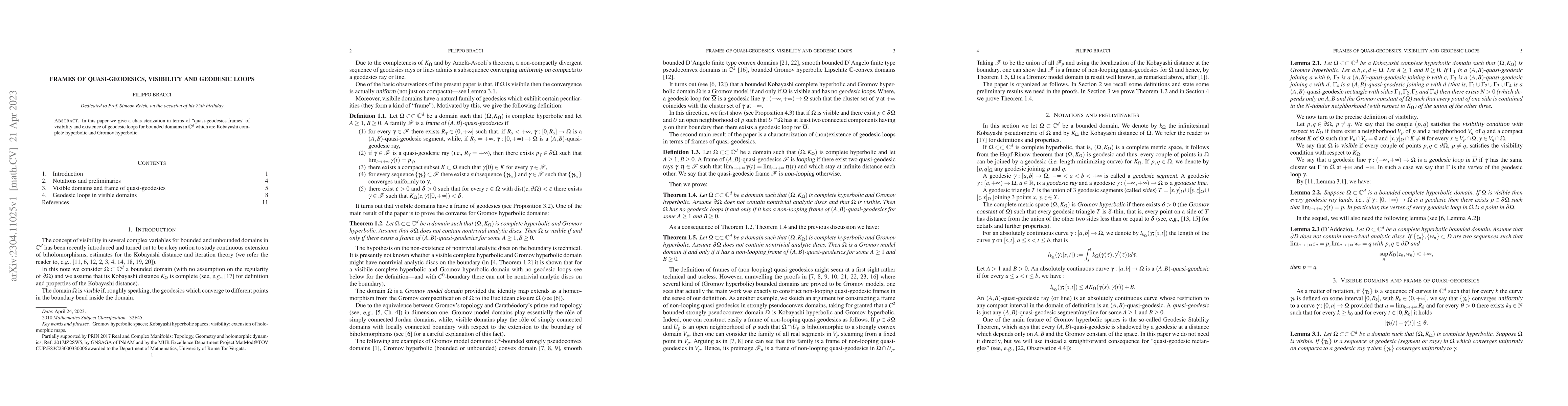 Thumbnail for Frames of quasi-geodesics, visibility and geodesic loops