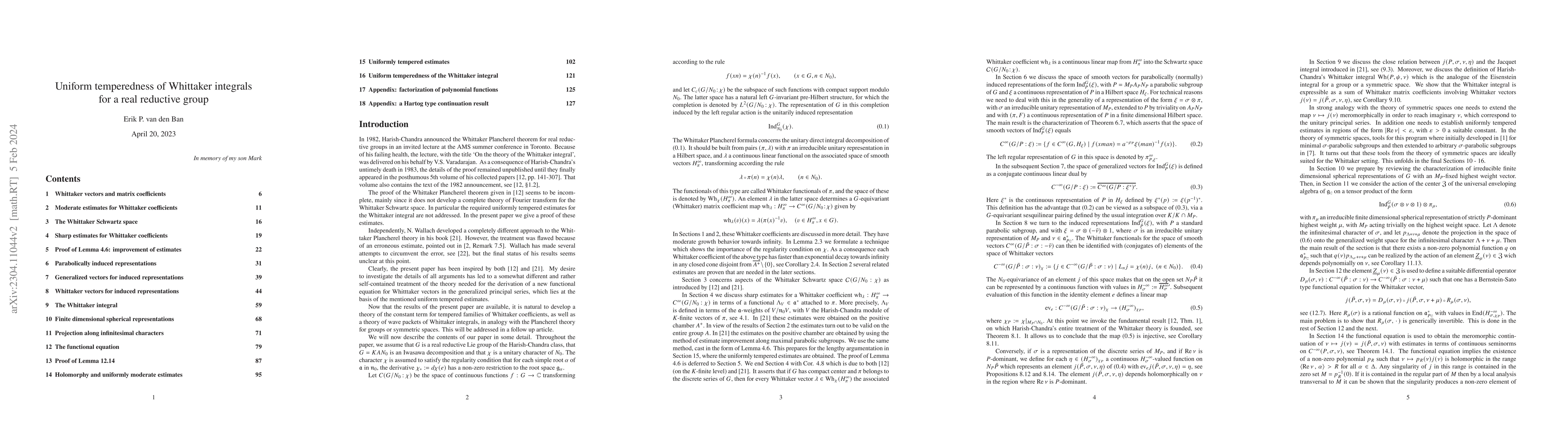 Thumbnail for Uniform temperedness of Whittaker integrals for a real reductive group
