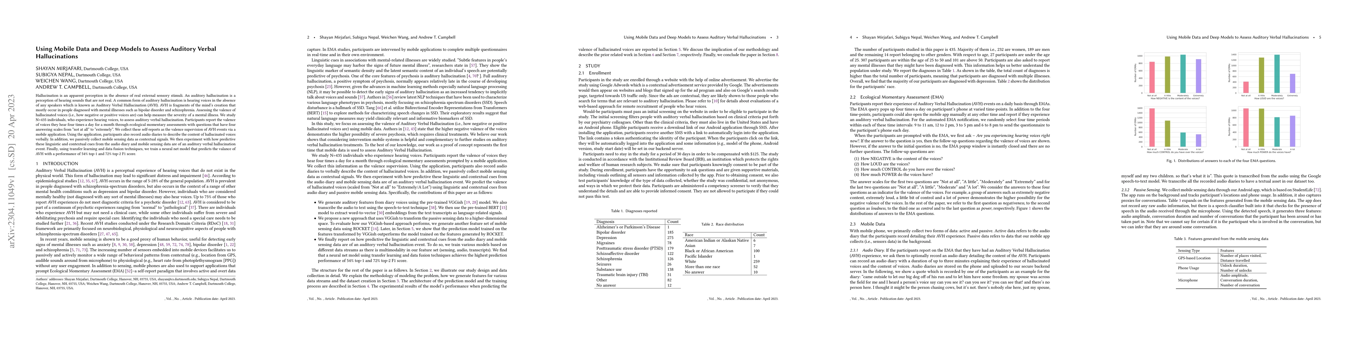 Thumbnail for Using Mobile Data and Deep Models to Assess Auditory Verbal
  Hallucinations
