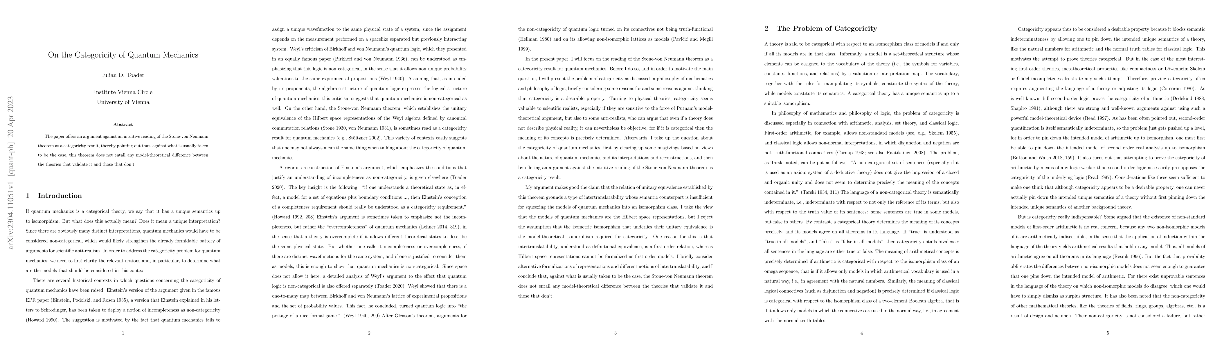Thumbnail for On the Categoricity of Quantum Mechanics