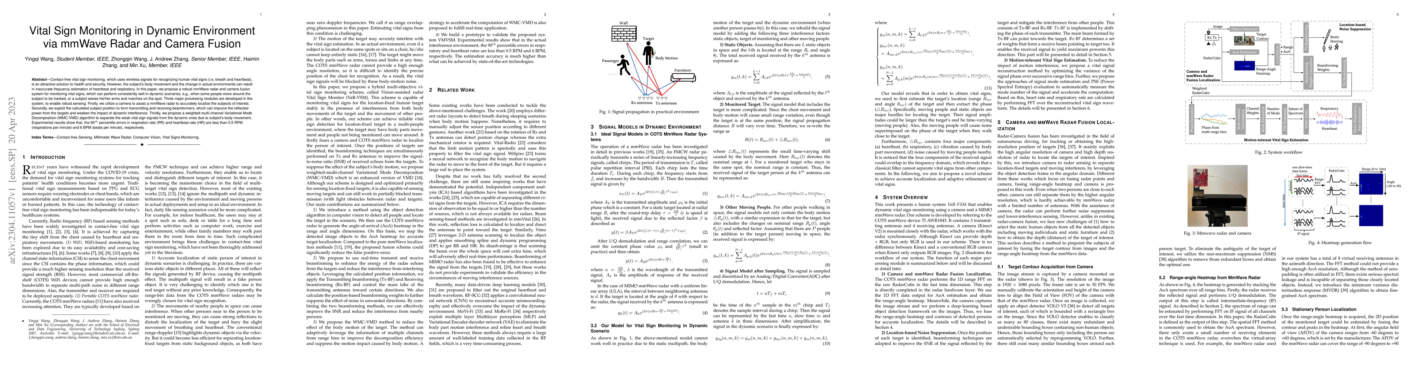 Thumbnail for Vital Sign Monitoring in Dynamic Environment via mmWave Radar and Camera
  Fusion