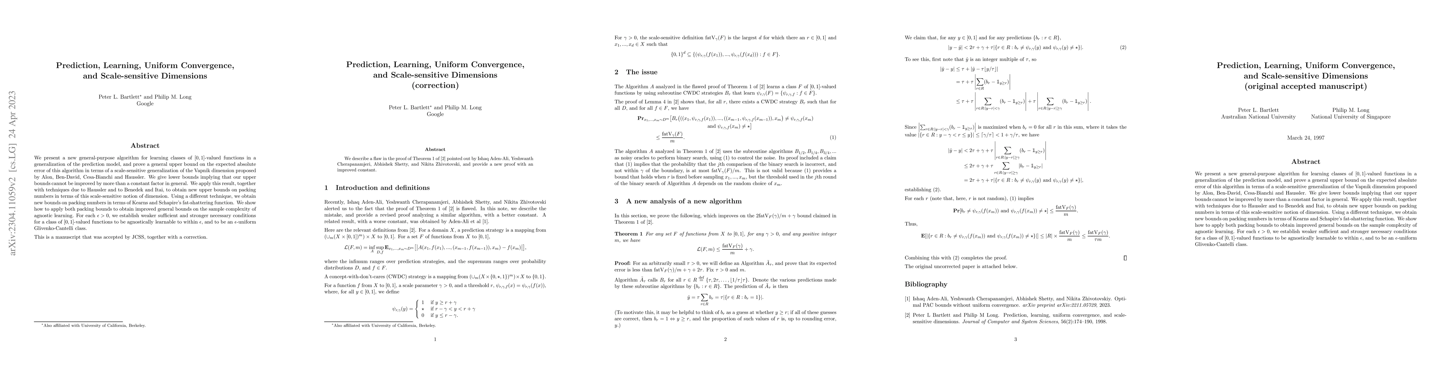 Thumbnail for Prediction, Learning, Uniform Convergence, and Scale-sensitive
  Dimensions