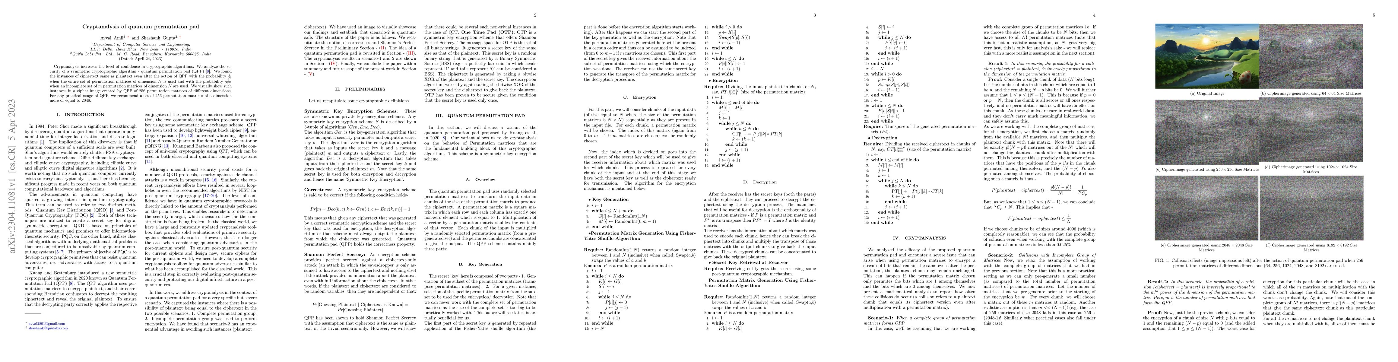 Thumbnail for Cryptanalysis of quantum permutation pad