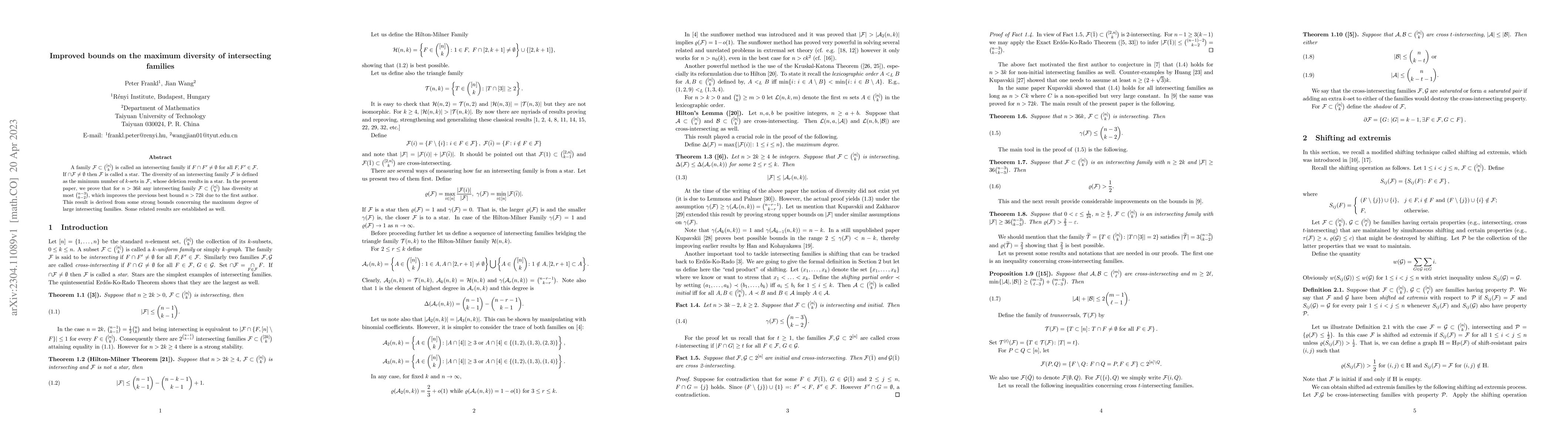 Thumbnail for Improved bounds on the maximum diversity of intersecting families