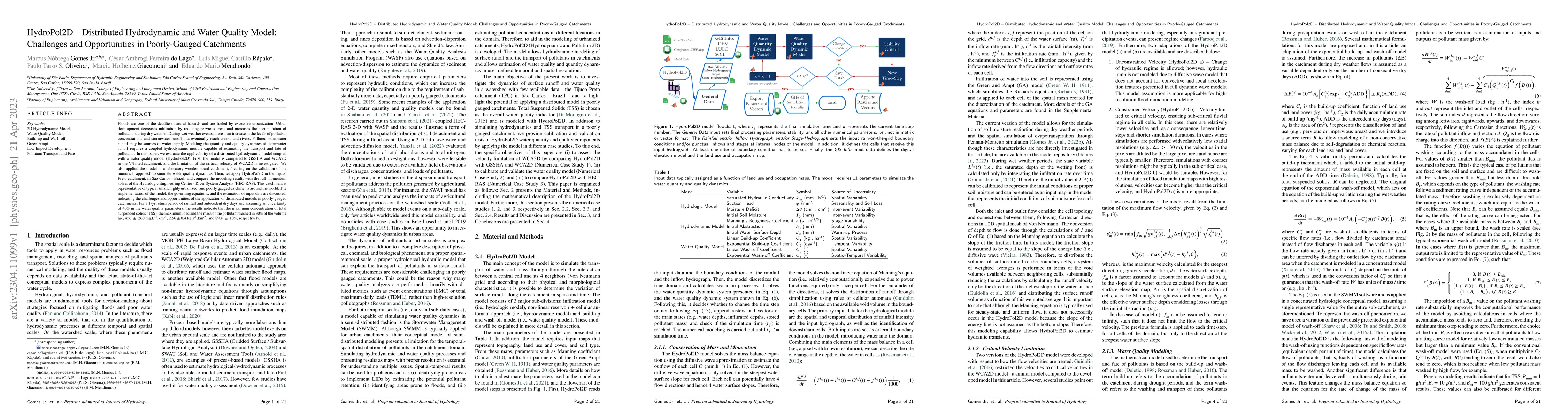 Thumbnail for HydroPol2D -- Distributed Hydrodynamic and Water Quality Model:
  Challenges and Opportunities in Poorly-Gauged Catchments