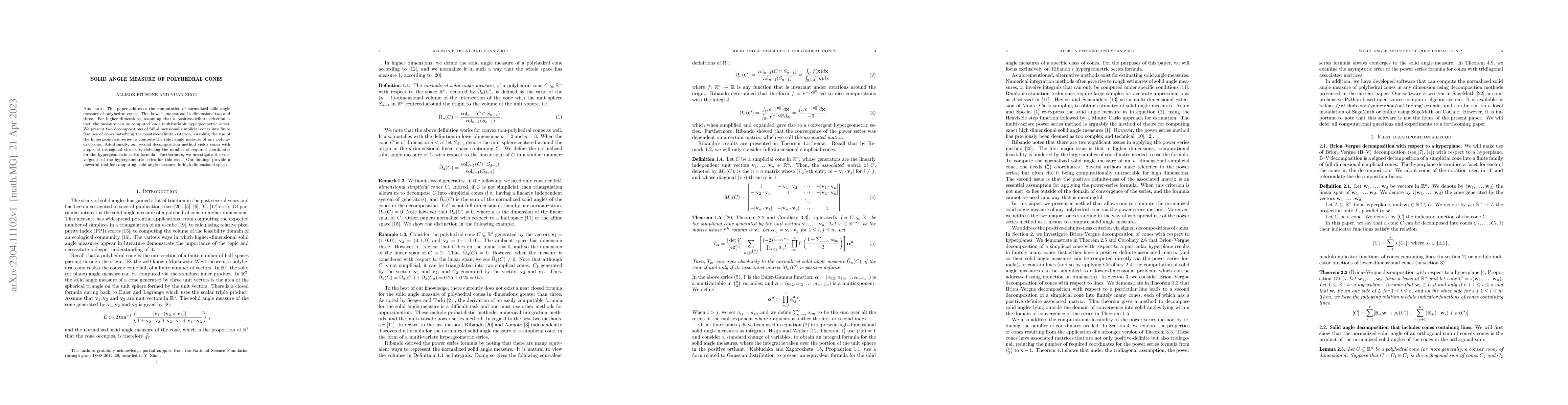Thumbnail for Solid angle measure of polyhedral cones