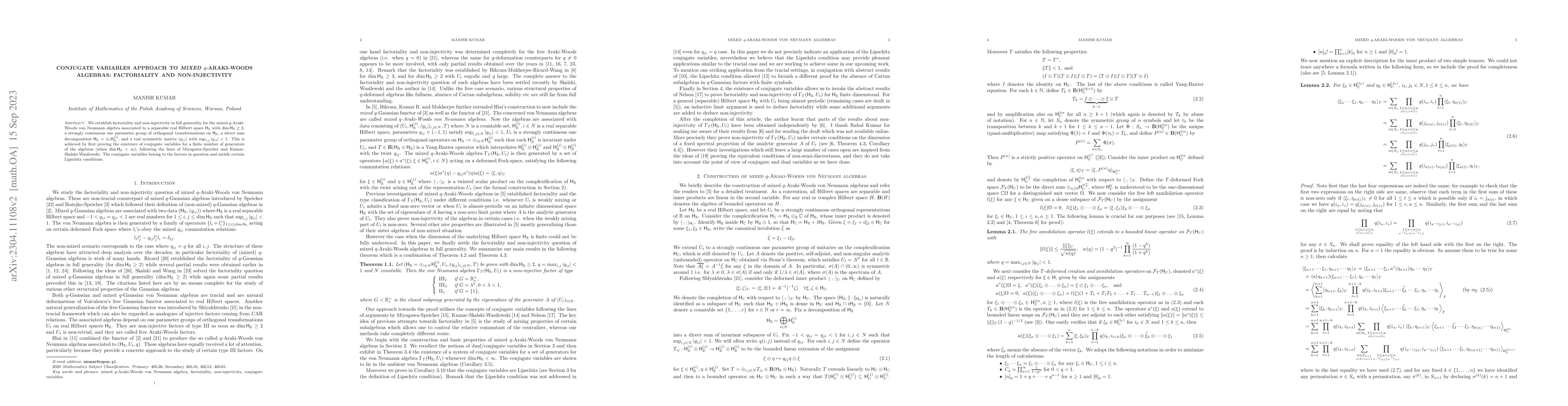 Thumbnail for Conjugate variables approach to mixed $q$-Araki-Woods algebras:
  Factoriality and non-injectivity