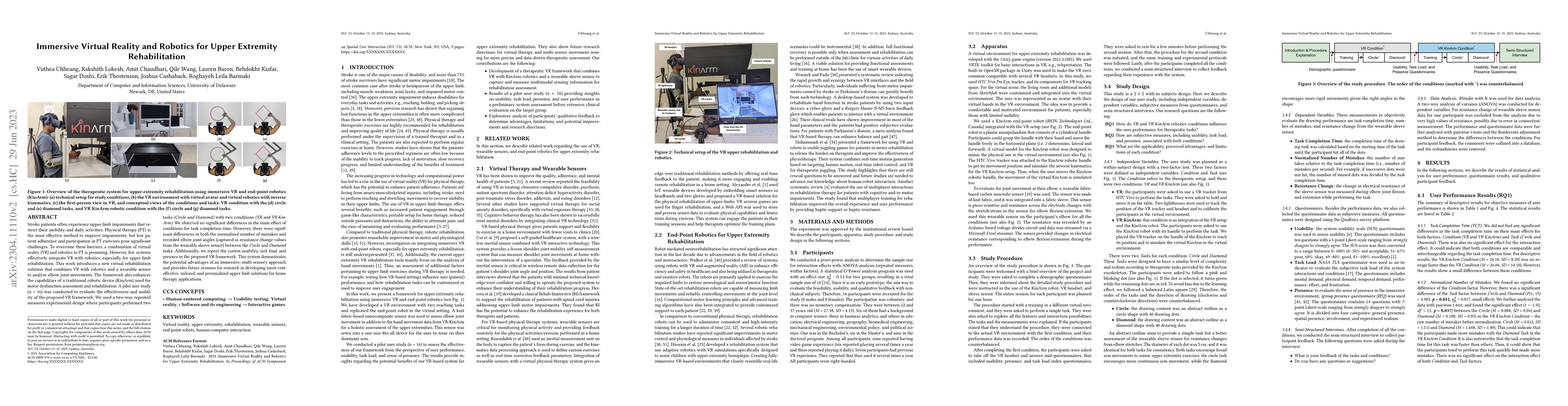 Thumbnail for Immersive Virtual Reality and Robotics for Upper Extremity
  Rehabilitation