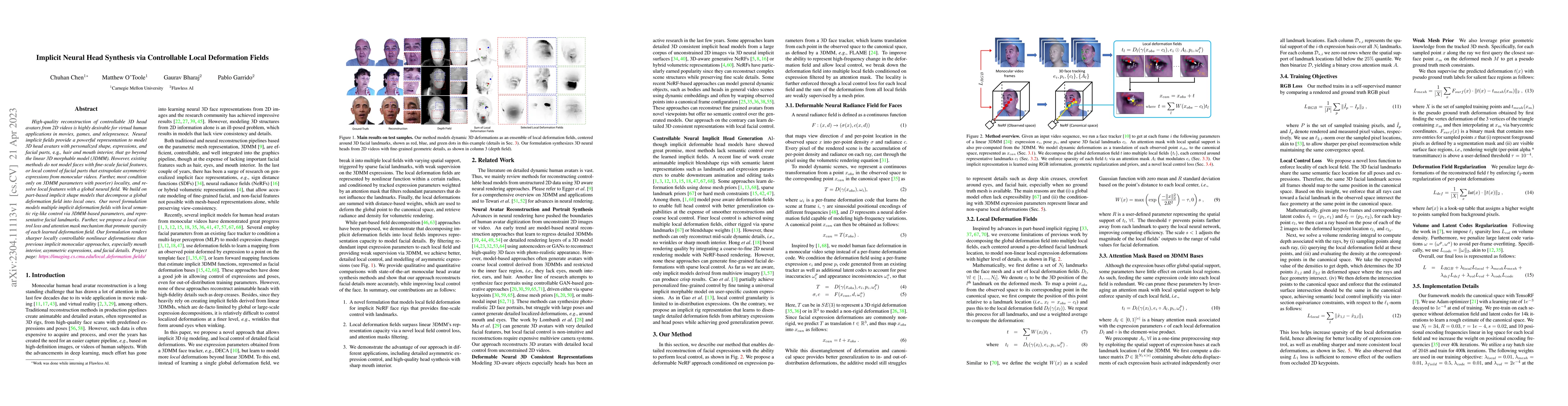 Thumbnail for Implicit Neural Head Synthesis via Controllable Local Deformation Fields