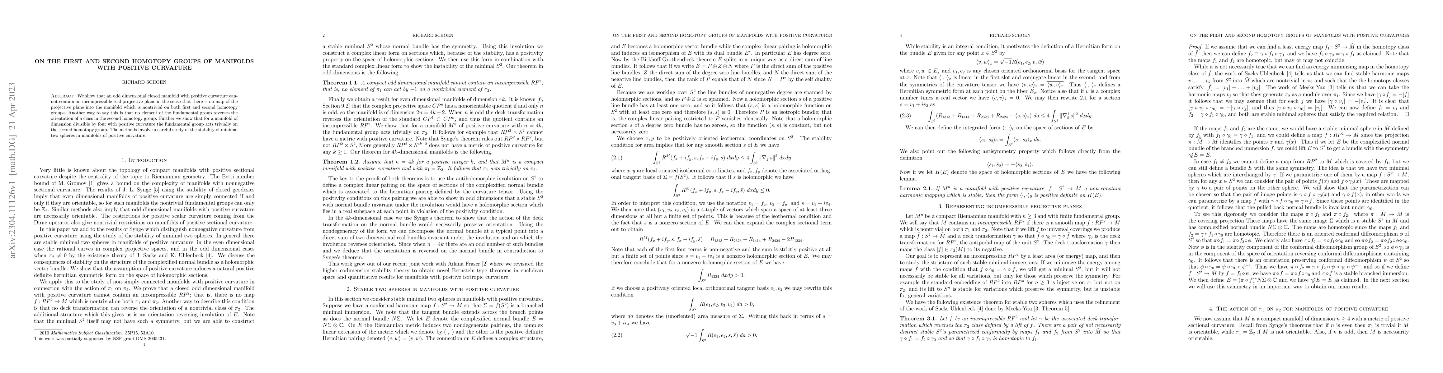Thumbnail for On the first and second homotopy groups of manifolds with positive
  curvature