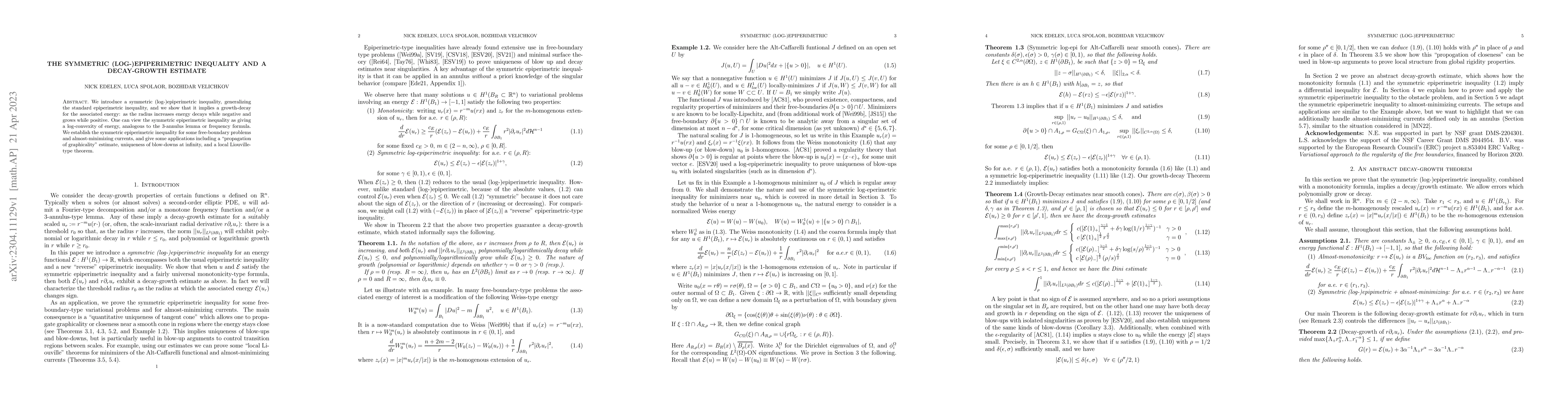 Thumbnail for The symmetric (log-)epiperimetric inequality and a decay-growth estimate