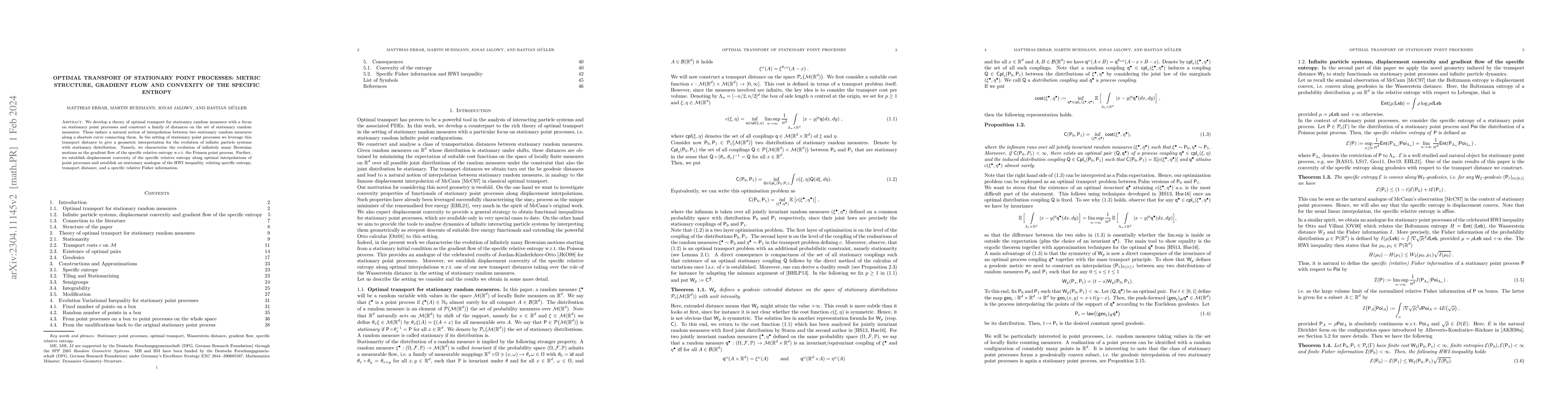 Thumbnail for Optimal transport of stationary point processes: Metric structure,
  gradient flow and convexity of the specific entropy