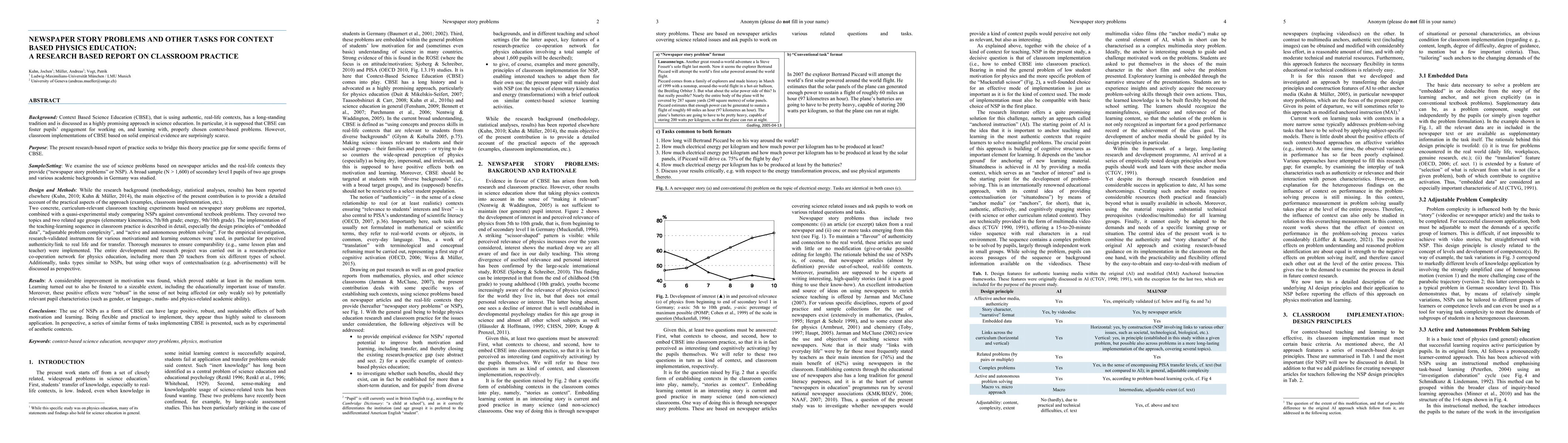 Thumbnail for Newspaper Story Problems and Other Tasks for Context Based Physics
  Education: A Research Based report on classroom practice