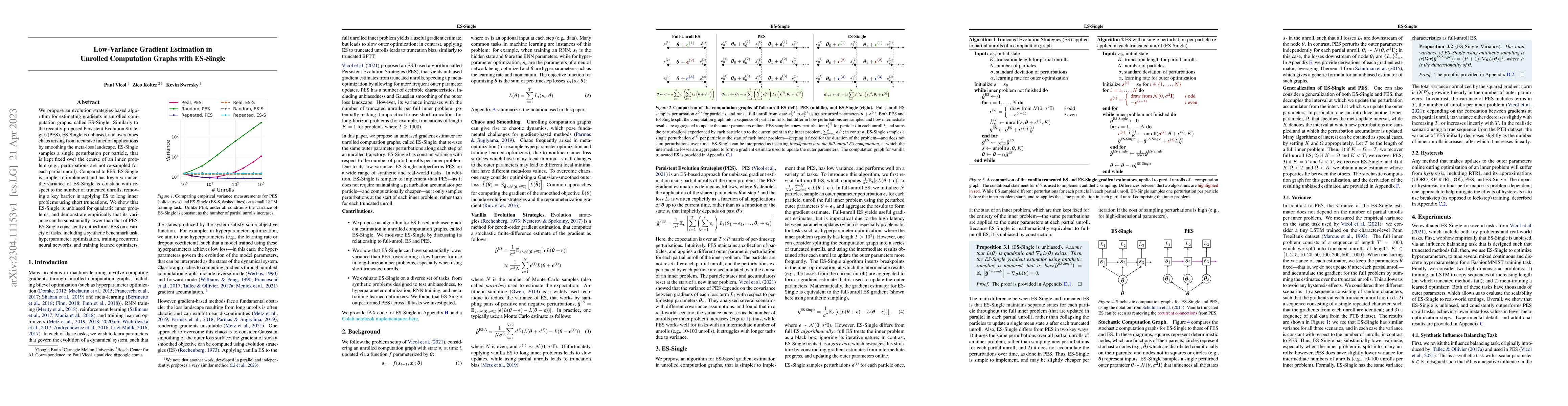 Thumbnail for Low-Variance Gradient Estimation in Unrolled Computation Graphs with
  ES-Single