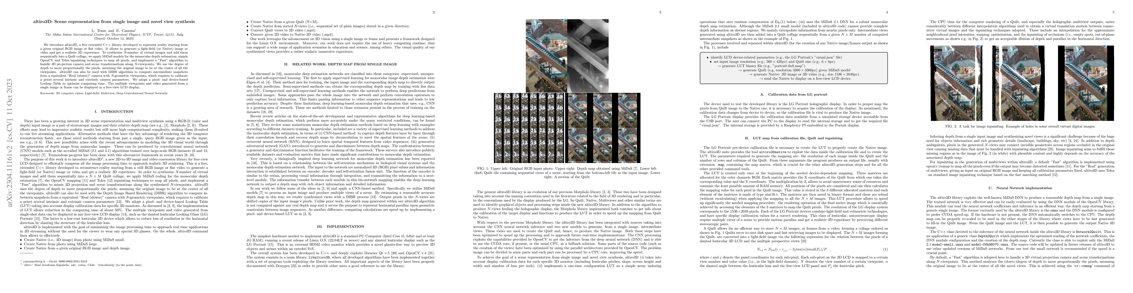 Thumbnail for altiro3D: Scene representation from single image and novel view
  synthesis