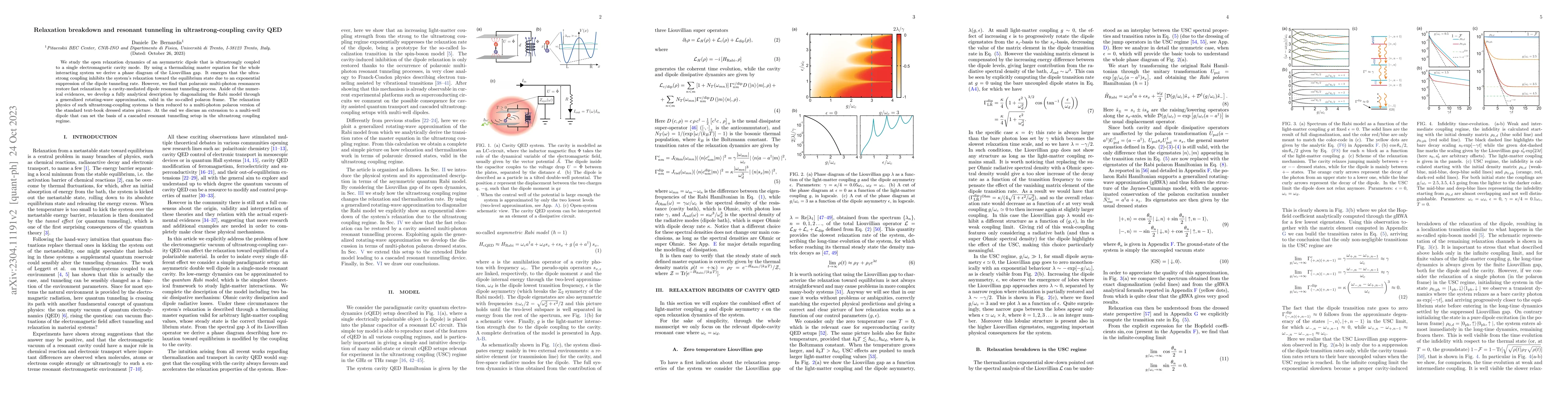 Thumbnail for Relaxation breakdown and resonant tunneling in ultrastrong-coupling
  cavity QED