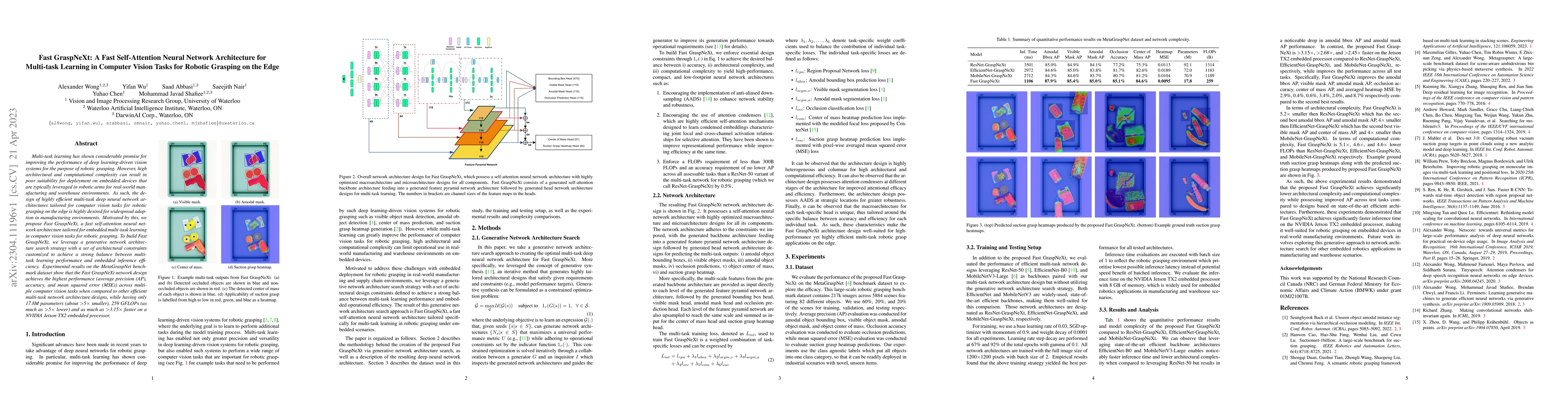 Thumbnail for Fast GraspNeXt: A Fast Self-Attention Neural Network Architecture for
  Multi-task Learning in Computer Vision Tasks for Robotic Grasping on the Edge