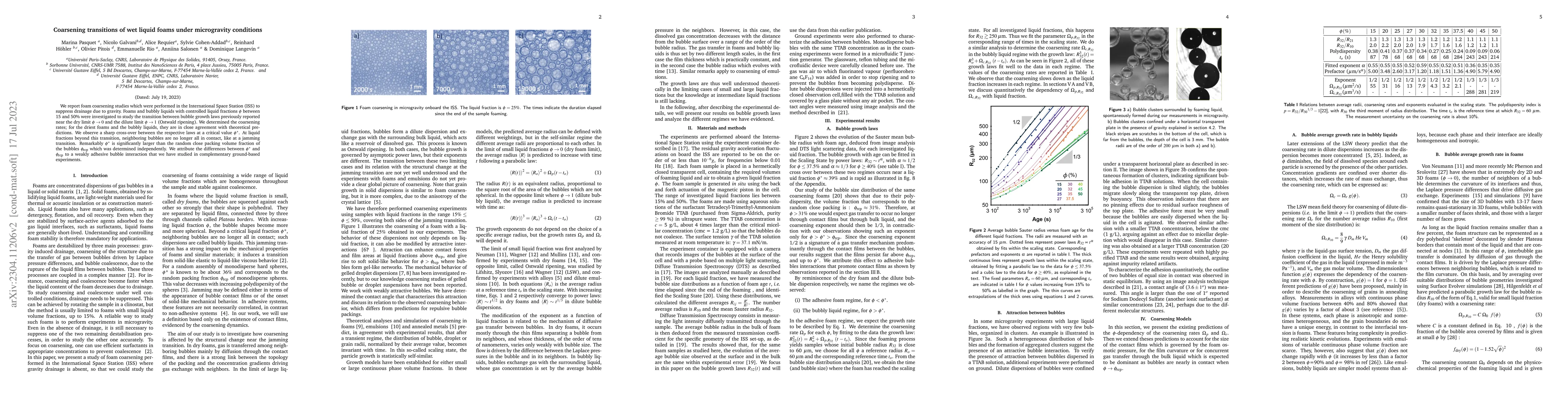 Thumbnail for Coarsening transitions of wet liquid foams under microgravity conditions