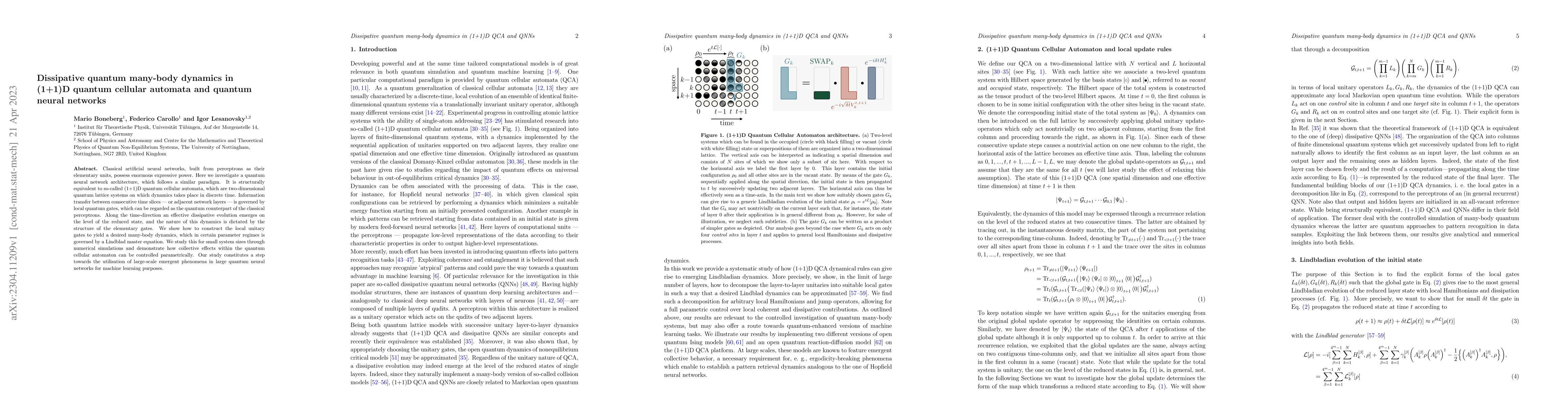Thumbnail for Dissipative quantum many-body dynamics in (1+1)D quantum cellular
  automata and quantum neural networks