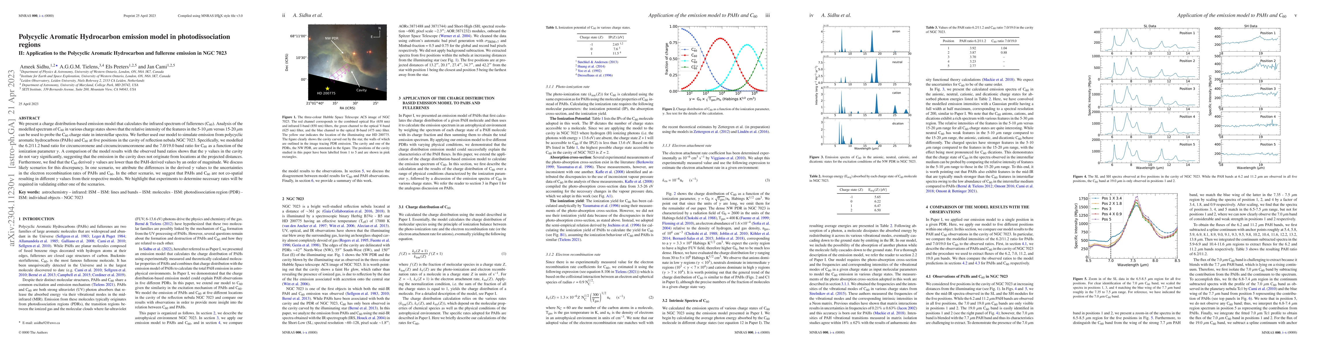 Thumbnail for Application of the emission model to PAHs and C$_{60}$ II.Polycyclic
  Aromatic Hydrocarbon emission model in photodissociation regions