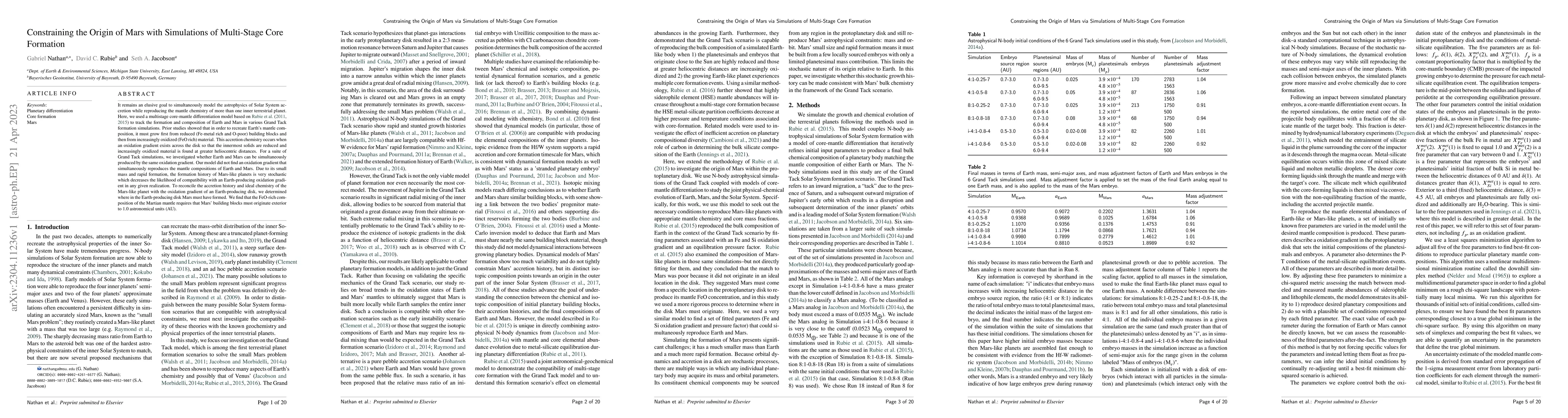 Thumbnail for Constraining the Origin of Mars via Simulations of Multi-Stage Core
  Formation