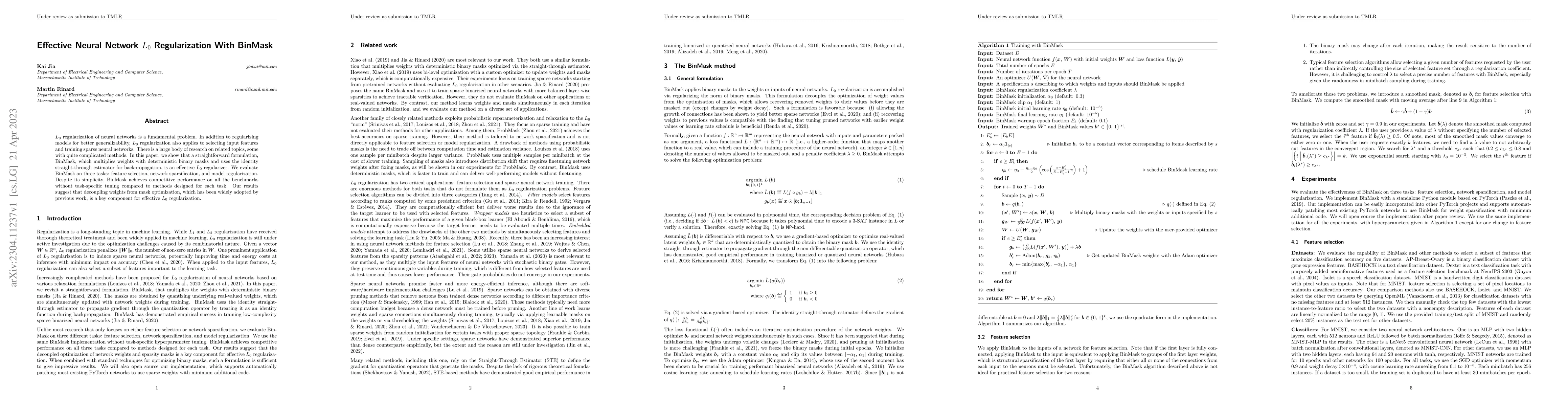 Thumbnail for Effective Neural Network $L_0$ Regularization With BinMask