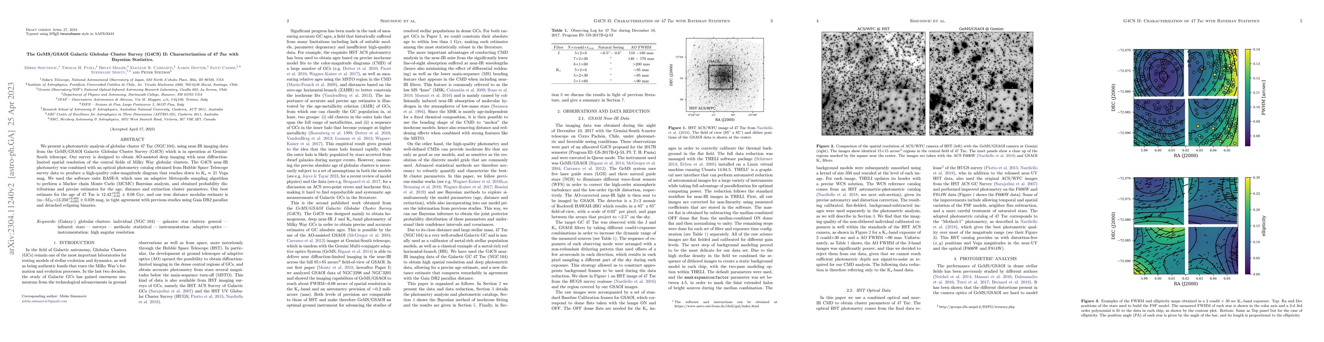 Thumbnail for The GeMS/GSAOI Galactic Globular Cluster Survey (G4CS) II:
  Characterization of 47 Tuc with Bayesian Statistics