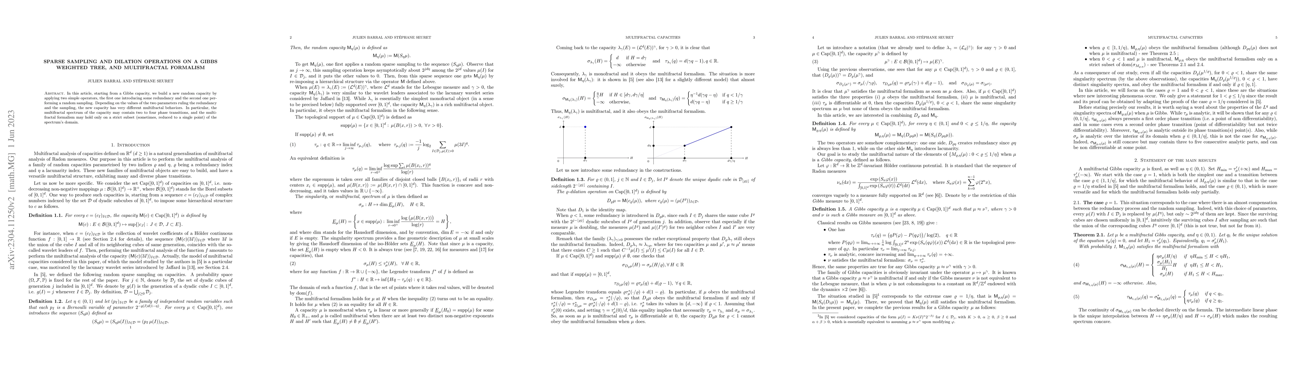 Thumbnail for Sparse sampling and dilation operations on a Gibbs weighted tree, and
  multifractal formalism