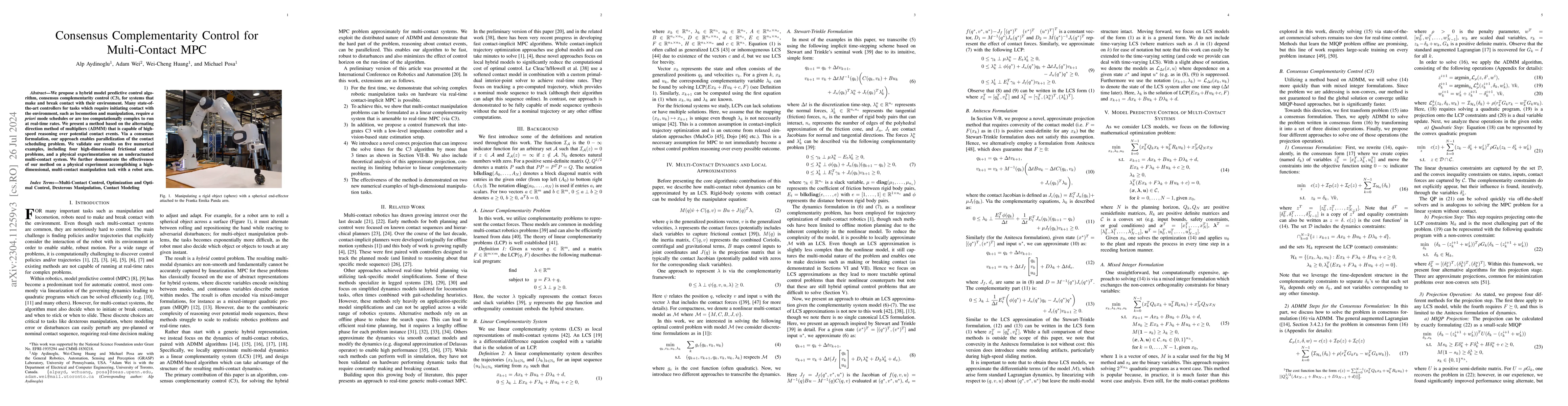 Thumbnail for Consensus Complementarity Control for Multi-Contact MPC