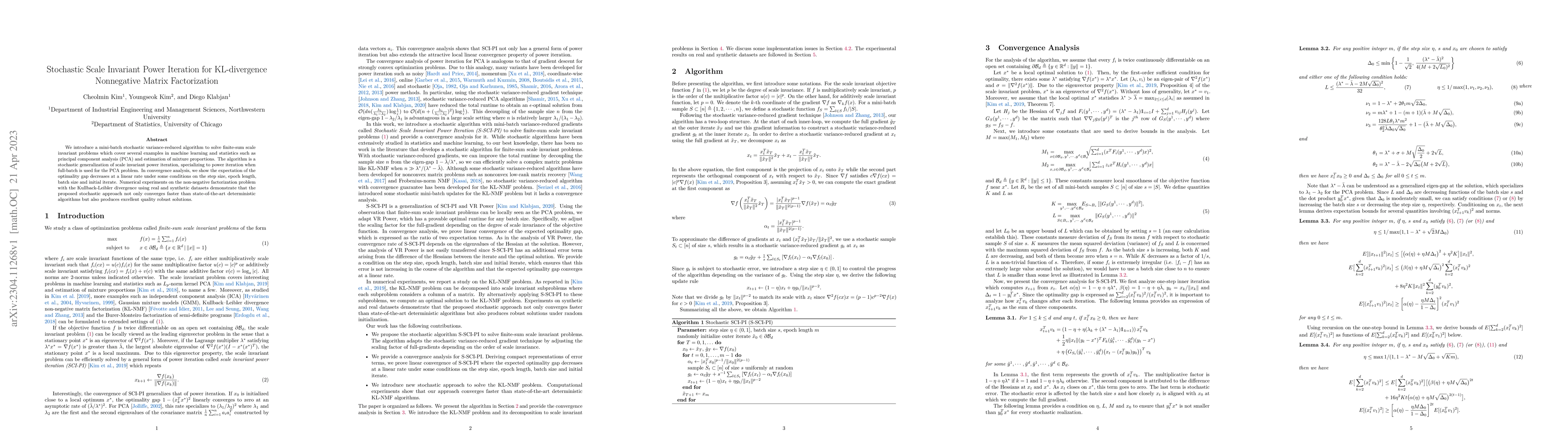 Thumbnail for Stochastic Scale Invariant Power Iteration for KL-divergence Nonnegative
  Matrix Factorization